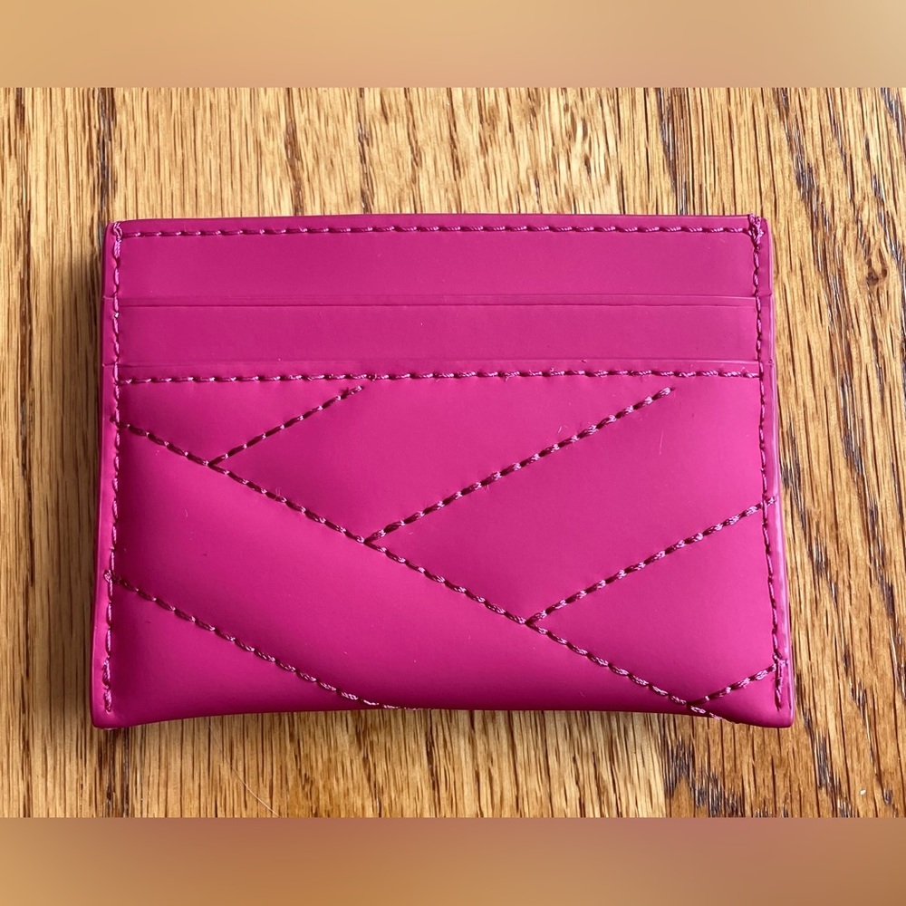 Tory Burch Kira Chevron Matte Card Case, Bright Carnation